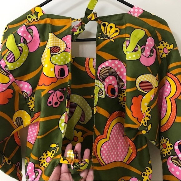 Vintage Design House 100% cotton retro 70s mushroom floral print apron dress - Picture 9 of 11